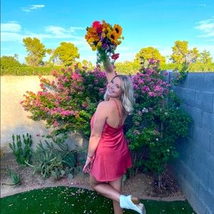 Dusty red satin halter mini dress